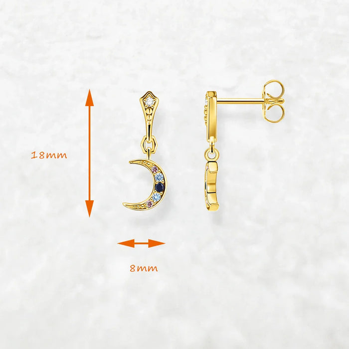 925 Sterling Silver Bohemian Golden Drop Earrings For Women Royalty Moon