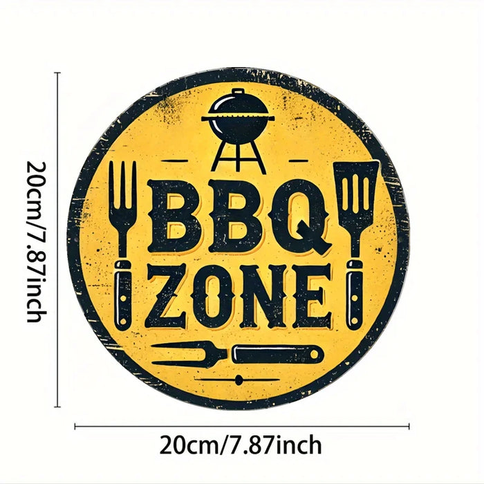 Rustic Bbq Wall Art 7.87 Inch Aluminum Sign With Grill & Utensils Design