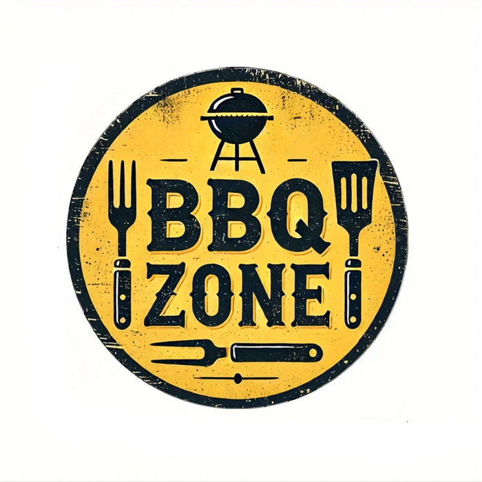 Rustic Bbq Wall Art 7.87 Inch Aluminum Sign With Grill & Utensils Design