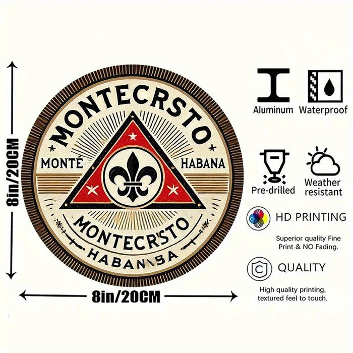 Vintage 8 Montecristo Cigar Metal Sign Red / Black Triangle Design
