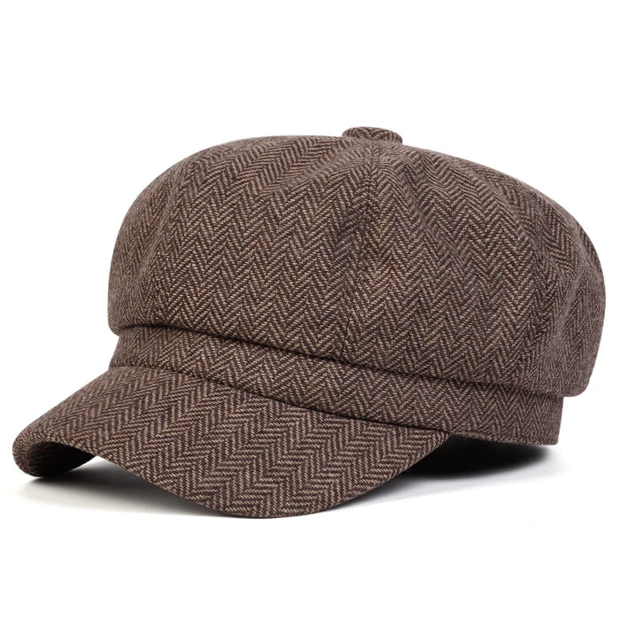 Stylish Herringbone Newsboy Hat Unisex Beret Cap For Spring & Autumn