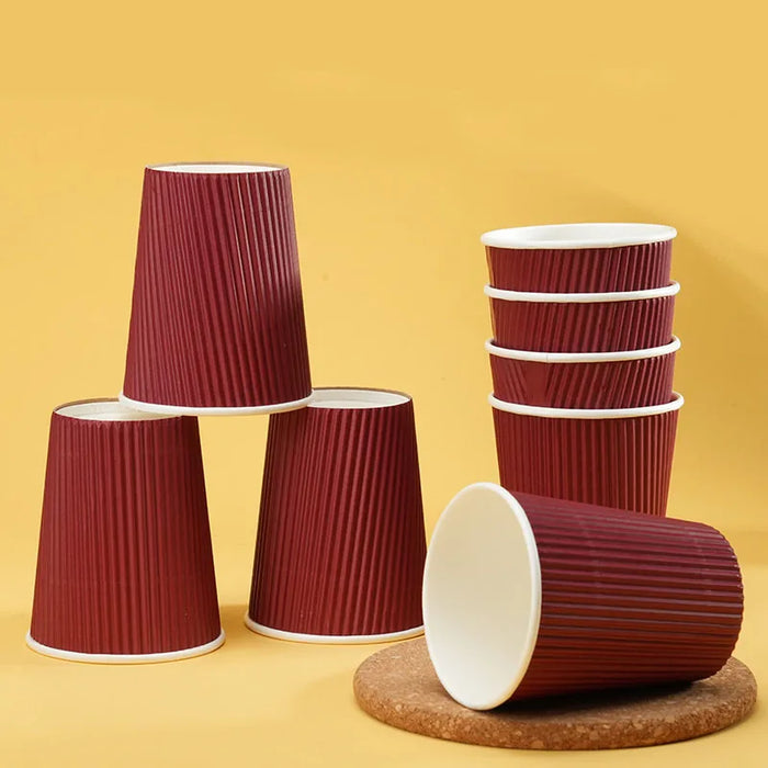 25Pc 8Oz Burgundy Double Wall Insulated Paper Coffee Cups With Lids Portable & Disposable
