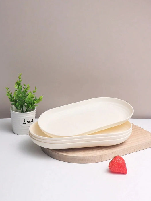 4 / 8 / 12 Piece Reusable Beige Plastic Dinner Plates Perfect For Family Gatherings Parties And Picnics