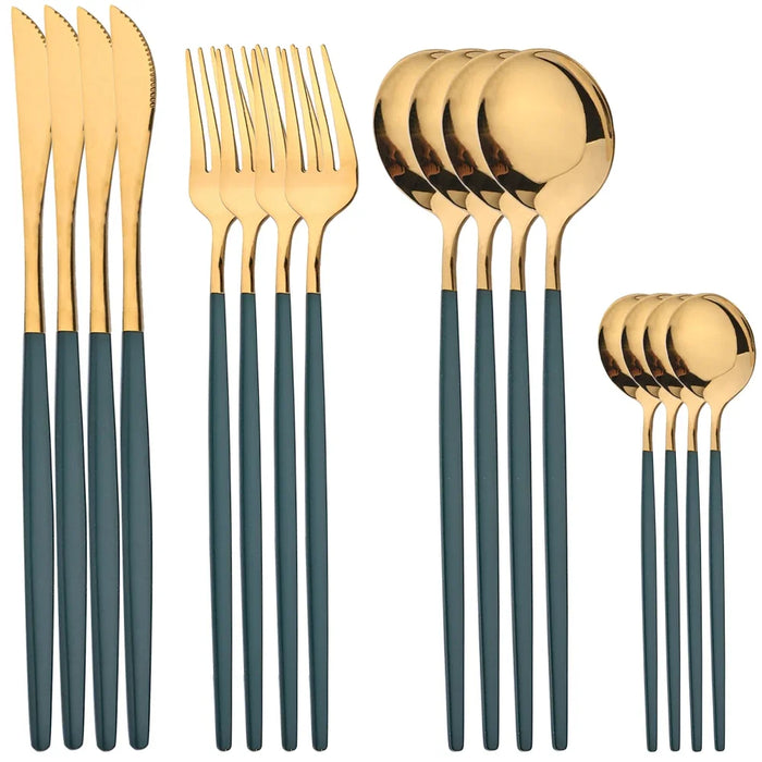 16 Piece Stainless Steel Cutlery Set With Gold Finish