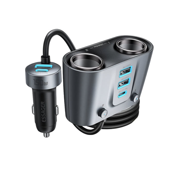 150W 5 Ports Usb C Car Charger 2 In 1 100W Dual Cigarette Lighter Splitter Qc 3.0 Pd 3.0 Fast Charging For Mobile Phone