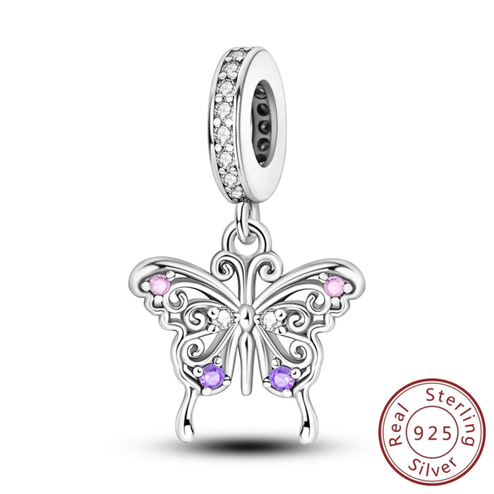 925 Sterling Silver Butterfly Pendant Fits Bracelet Diy Gift For Women