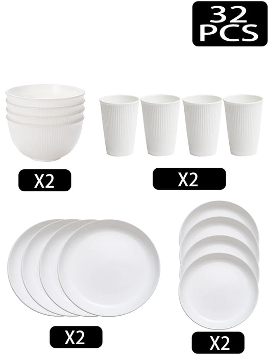 4 / 8 / 16 / 32 Piece Eco Friendly Reusable Plastic Cutlery Set For Parties Christmas Wheat Bowls & Dessert Plates