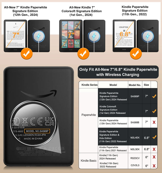For 7 Inch / 6.8 Inch Kindle Paperwhite Signature Edition 12Th / 11Th Gen-2024 / 2022 And Kindle Coloursoft Magnetic Case