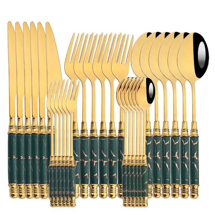 30 Piece Stainless Steel Ceramic Handle Flatware Set