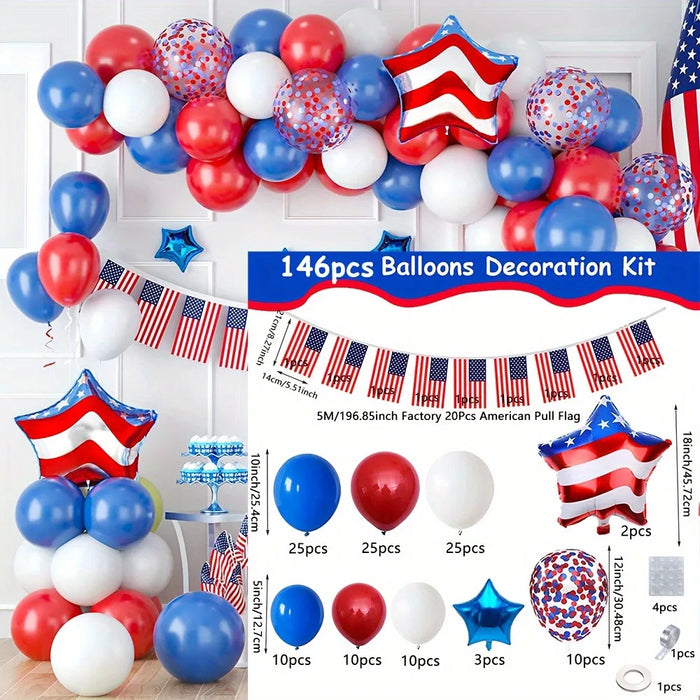 146Pcs Independence Day Balloon Arch Set Blue White And Red Balloon Decoration For American Independence Day Patriotic Holiday