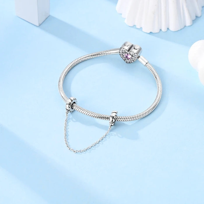 925 Sterling Silver Heart Safety Chain Charm Fits Bracelets & Necklaces Diy Gift