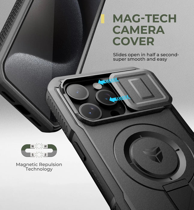 For Iphone 15 Pro Max Rugged Armor Shockproof Case With Built-In Sliding Camera Case And Built-In Screen Protector Kickstand