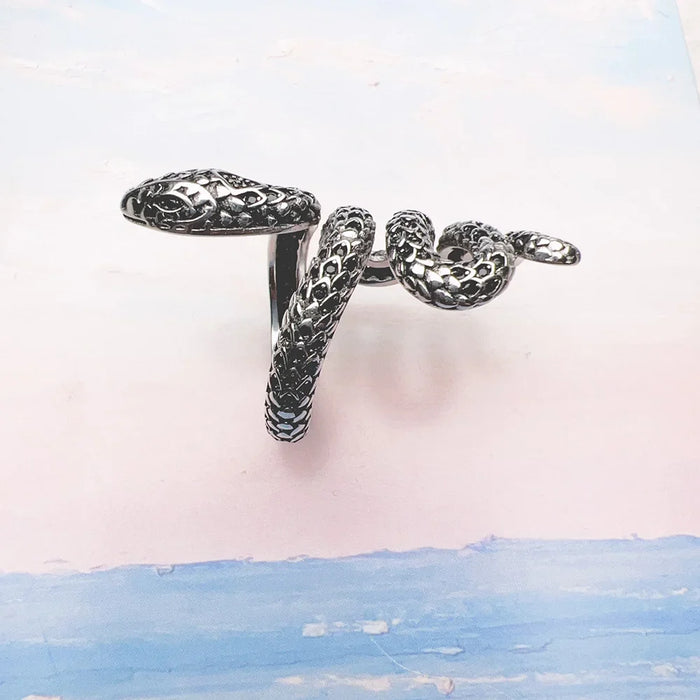 925 Sterling Silver Vintage Black Snake Ring Unisex Talisman