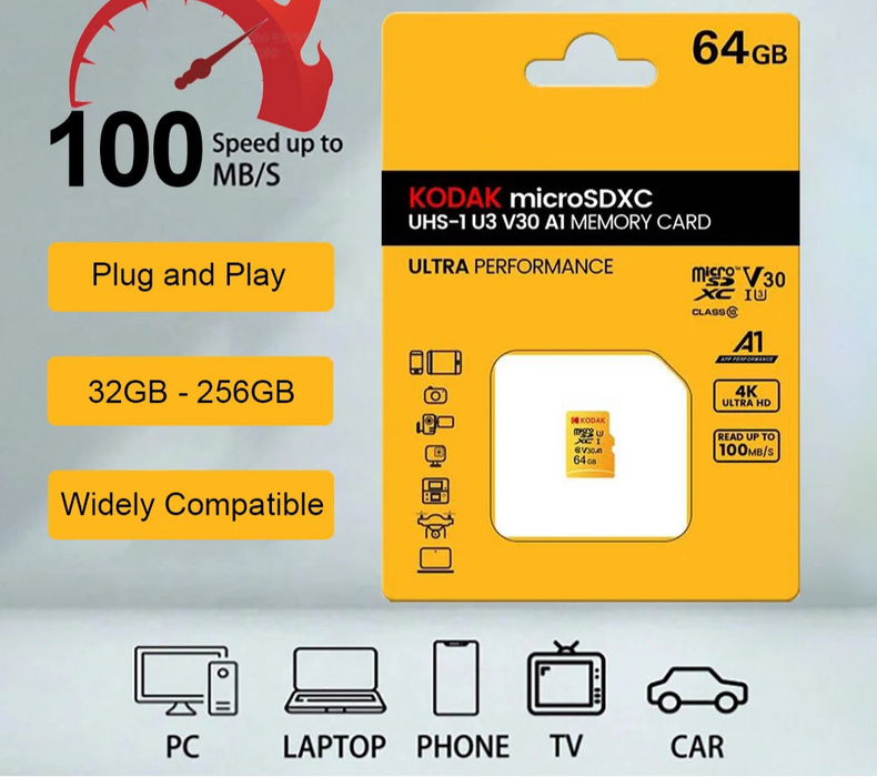 Kodak 64gb Microsd Card C10 Tf Memory Card For Phone Drone Camera 512gb U3 V30 4k