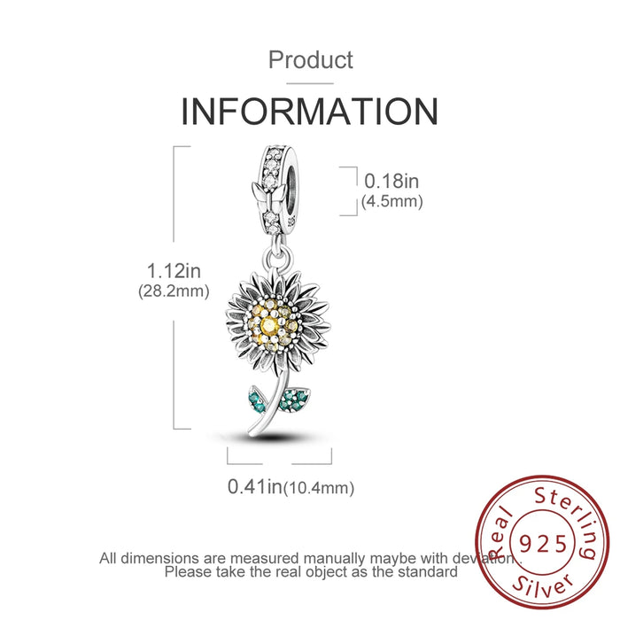925 Sterling Silver Sunflower Pendant Charm For Women Fits Bracelets Diy Jewelry 2025