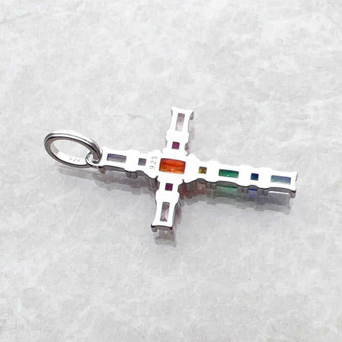 925 Sterling Silver Colourful Stone Cross Pendant Boho Jewelry For Women