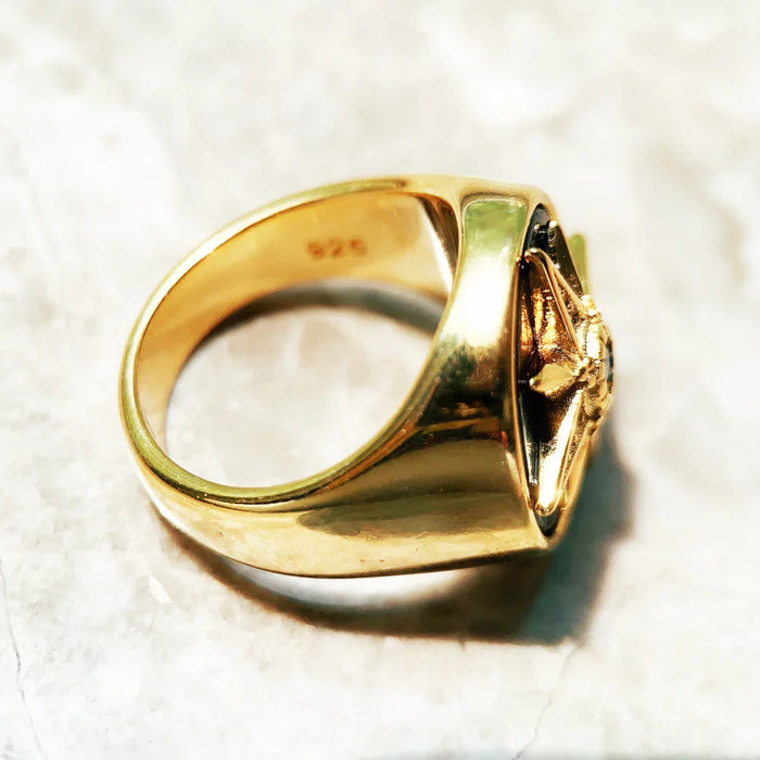 925 Sterling Silver Golden Royalty Star Ring With Stones Fine Jewerly For Women Autumn Lucky