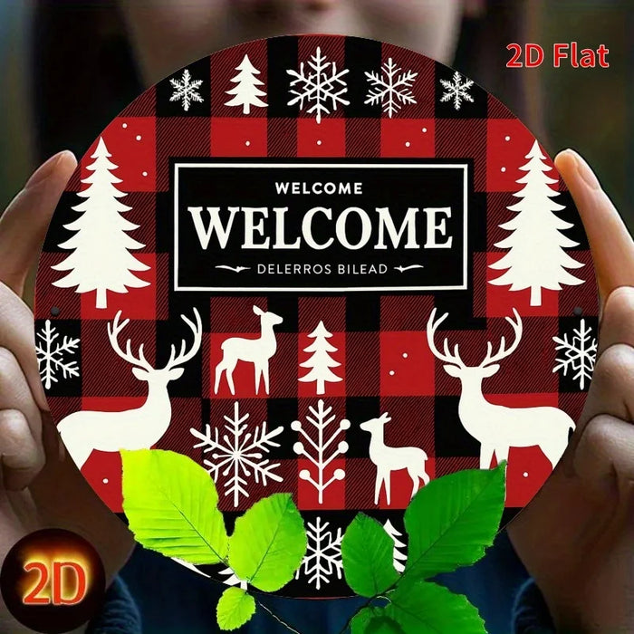 Round Holiday Decorative Metal Sign Christmas Theme 7.8X7.8 Inches