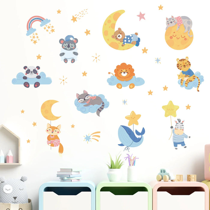 Adorable Cartoon Animal Wall Decals For Kids Room Decor
