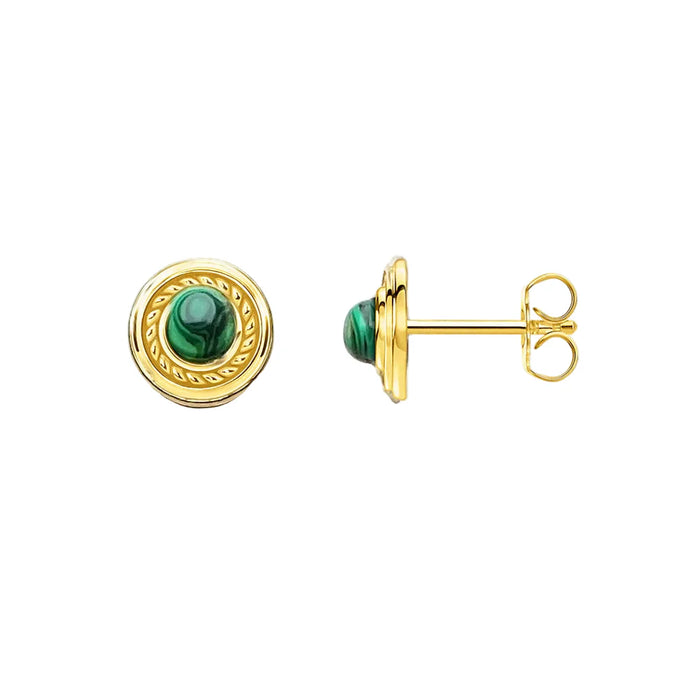925 Sterling Silver Vintage Green Stone Gold Stud Earrings