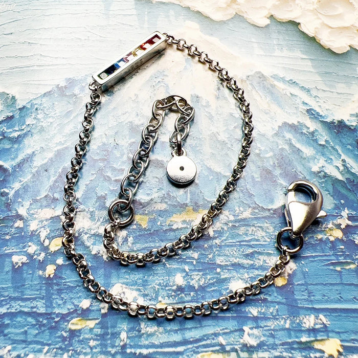 925 Sterling Silver Bohemia Delicate Bracelet Link Chain Colourful Stones European Women