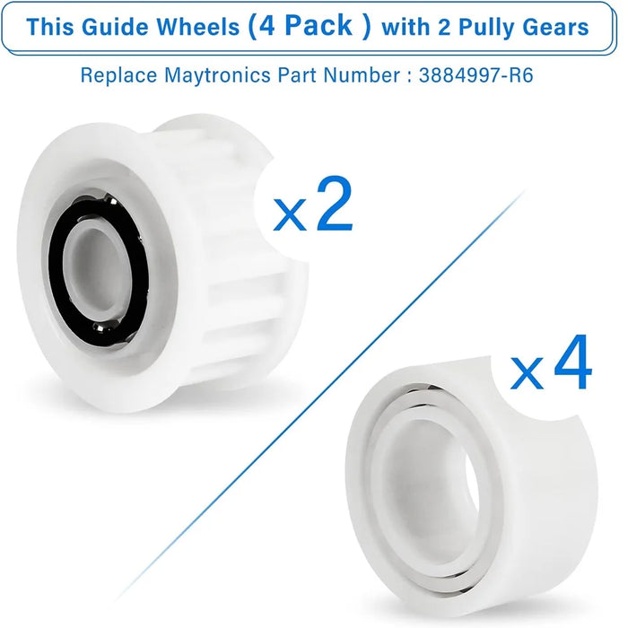 Automatic Robotic Pool Cleaner Replacement Parts Guide Wheels 4 Pack With 2 Pack Pulley Gears 3884997-R6 For Maytronics Dolphin