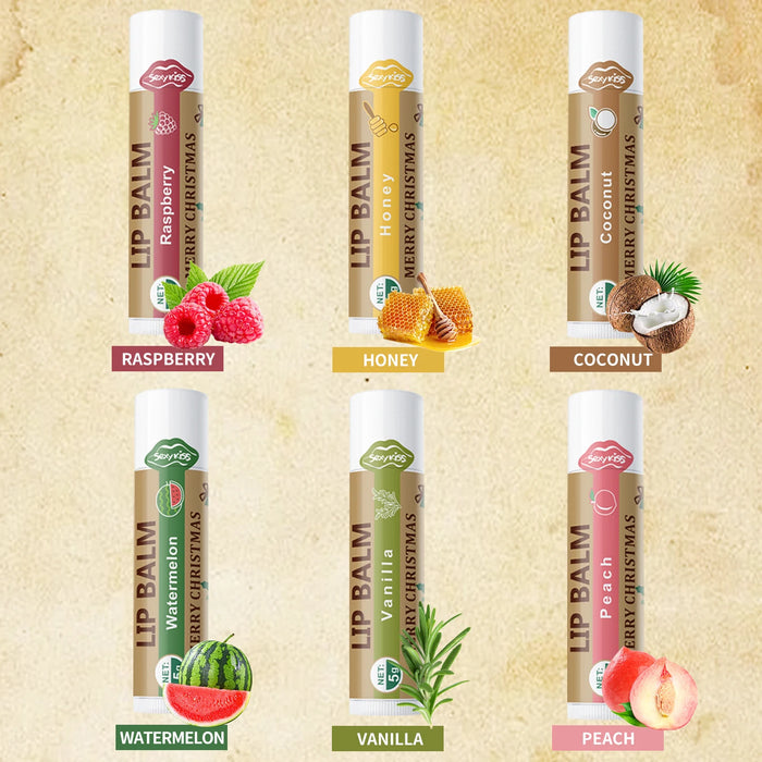 6 Piece Christmas Lip Balm Set Moisturizing Softening And Shiny Perfect Gift For Dry Lips