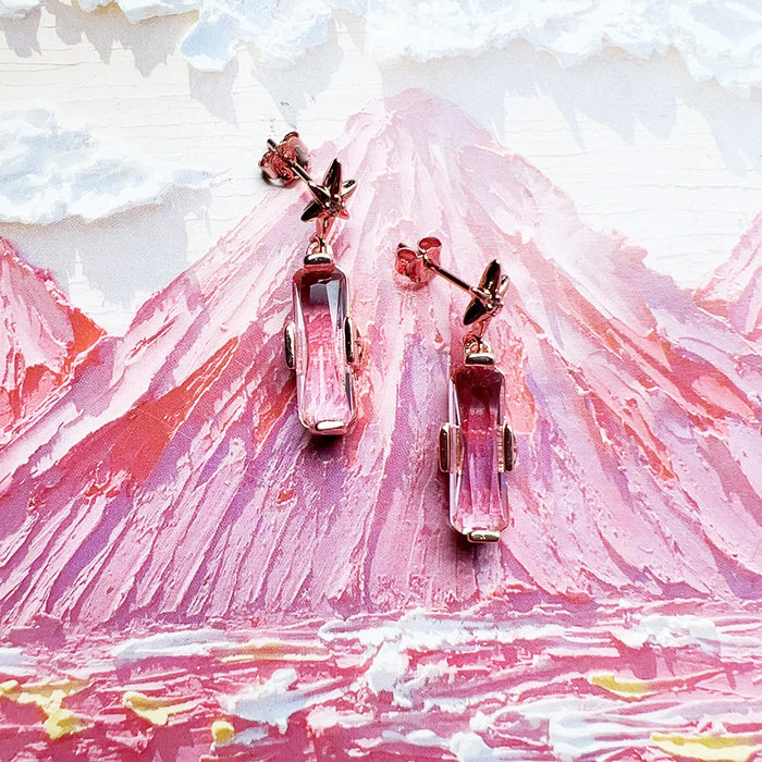 925 Sterling Silver Romantic Rose Gold Stud Earrings With Pink Stone