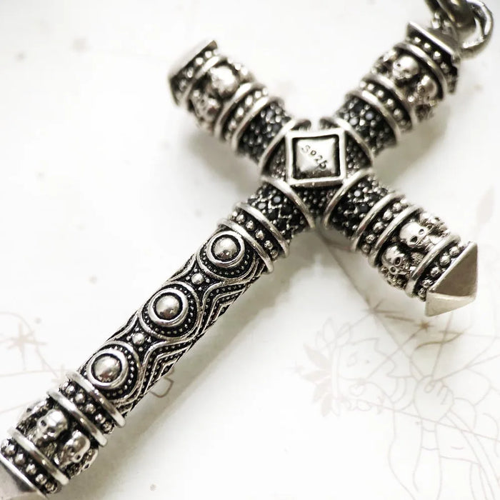 925 Sterling Silver Blue Stone Cross Pendant Faith Gift For Men & Women