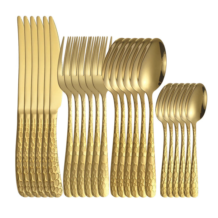 4 / 6 / 16 / 24 Piece Gold Stainless Steel Tableware Set For Family Dining
