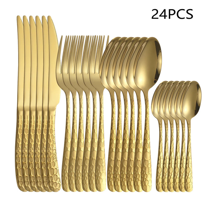 4 / 6 / 16 / 24 Piece Gold Stainless Steel Tableware Set For Family Dining