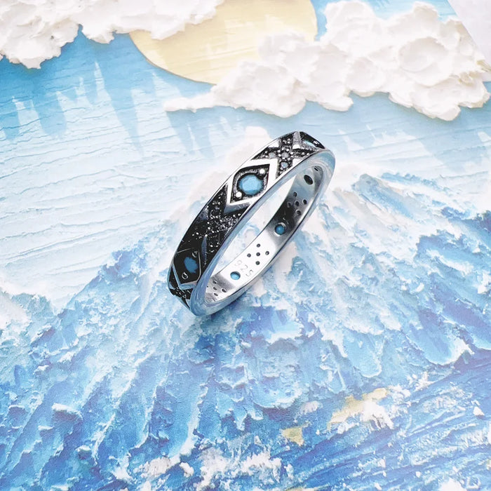 925 Sterling Silver Blue Asian Ornaments Fine Ring For Women