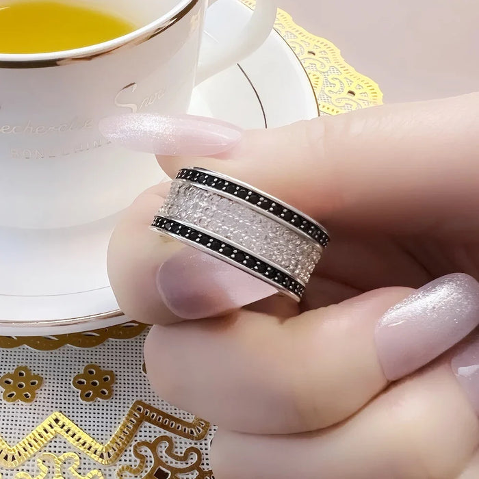 925 Sterling Silver Black & White Ring Europe Style Fine Jewelry For Women