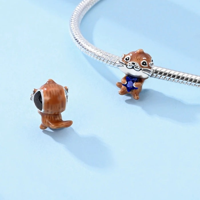 925 Sterling Silver Otter Pendant Charm Fits Bracelets & Necklaces Diy Gift