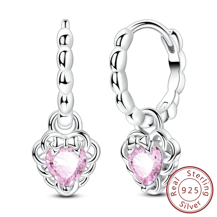 925 Sterling Silver Love Earrings With Pink Zircon For Women Wedding Party Gift