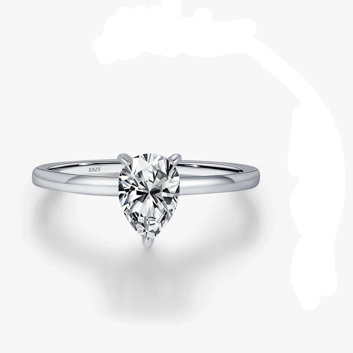 925 Sterling Silver Pear Moissanite Ring For Women