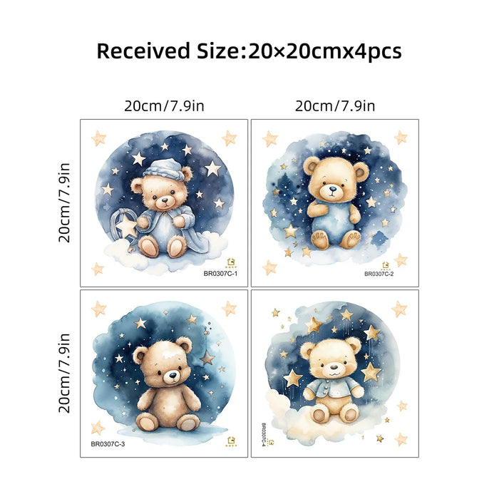 4 Piece Sleepy Bear Wall Decals For Kids Room Decor