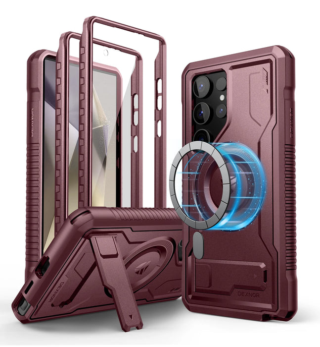 For Samsung Galaxy S24 Ultra 5G Full Body Shockproof Magnetic Case With Built-In Kickstand And Screen Protector