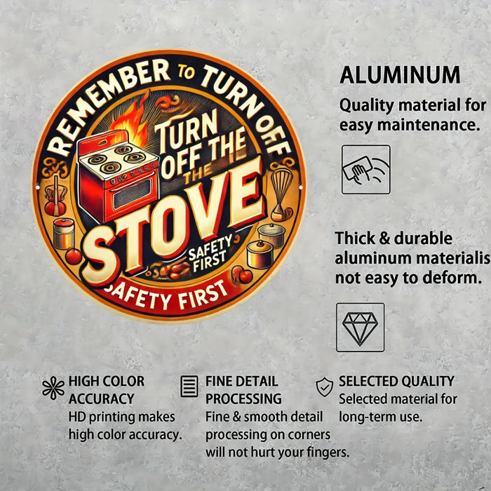 Vintage Kitchen Stove Safety Sign 8X8 Inch Aluminum Wall Art Retro Style Reminder