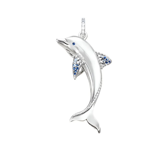 925 Sterling Silver Cheerful Dolphin Pendant With Blue Stones Jewelry Good Luck Gift For Women
