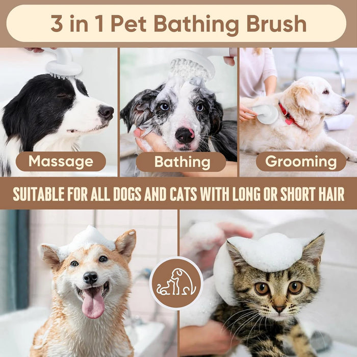 3 In 1 Dog Bath Brush Soft Silicone Grooming Massage