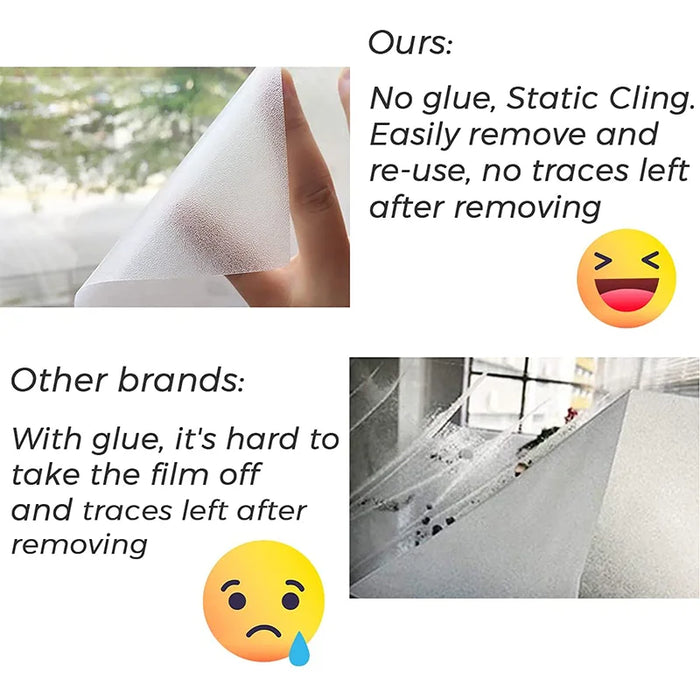 Frosted Glass Film For Home - Sun Blocking Non-Adhesive Static Cling Bathroom Door Cover