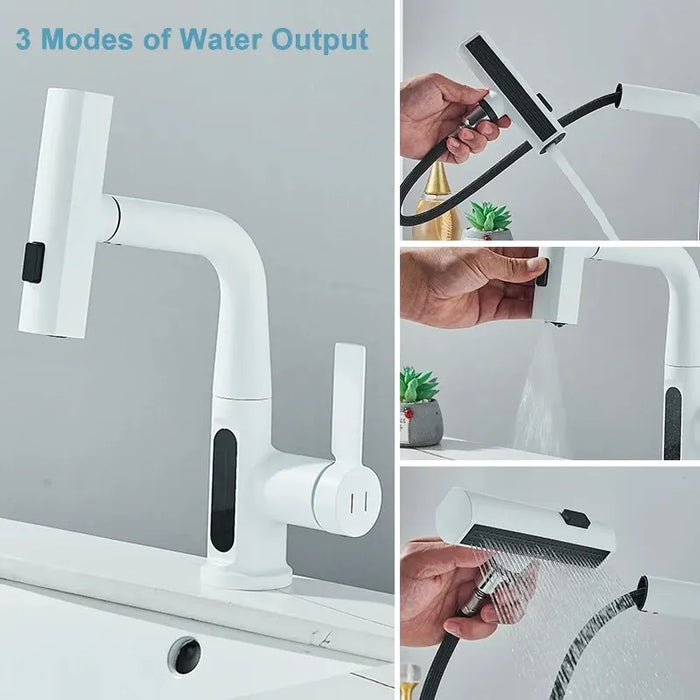 3 Way Digital Basin Faucet with Pull Out Sprayer