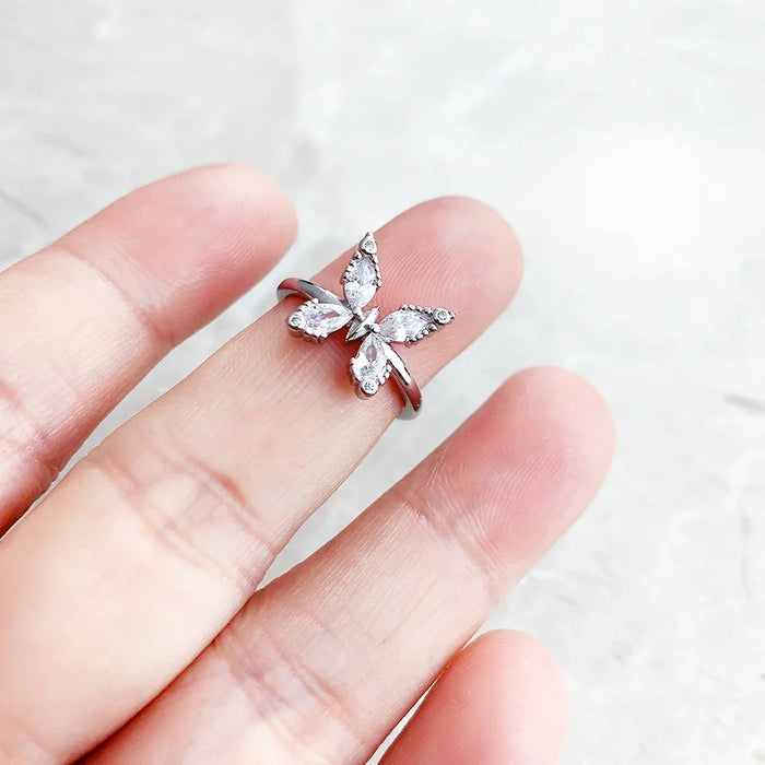 925 Sterling Silver Romance White Stone Butterfly Ring