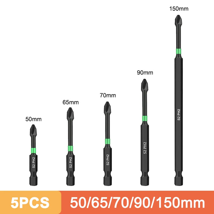 Ph2 Magnetic Cross Impact Screwdriver Bit Set High Hardness Non Slip