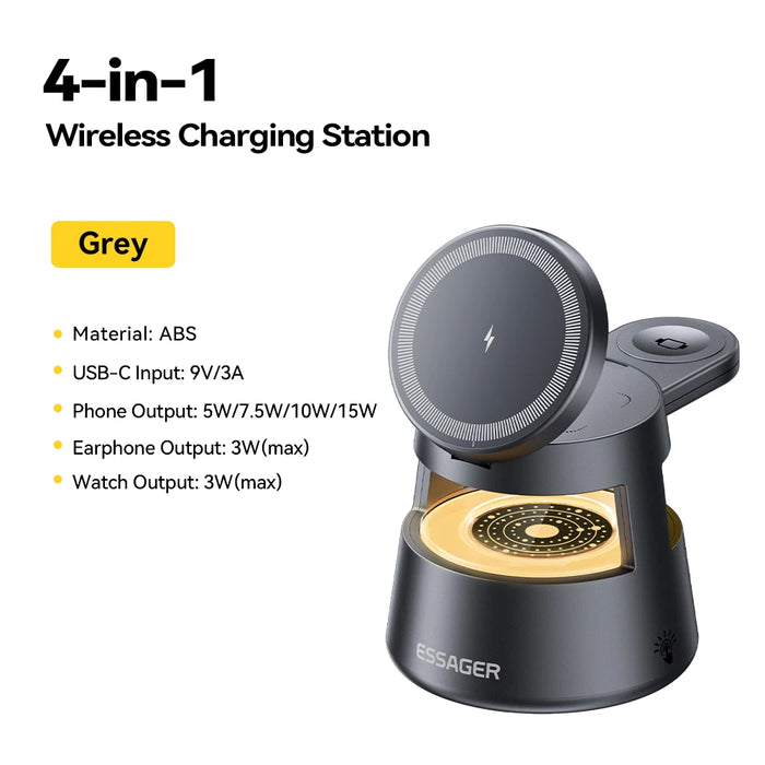 4 In 1 Magnetic Wireless Charger Stand For Iphone 16 15 14 13 12 Apple Watch 9 8 Airpods Pro 15W Fast Charging Station