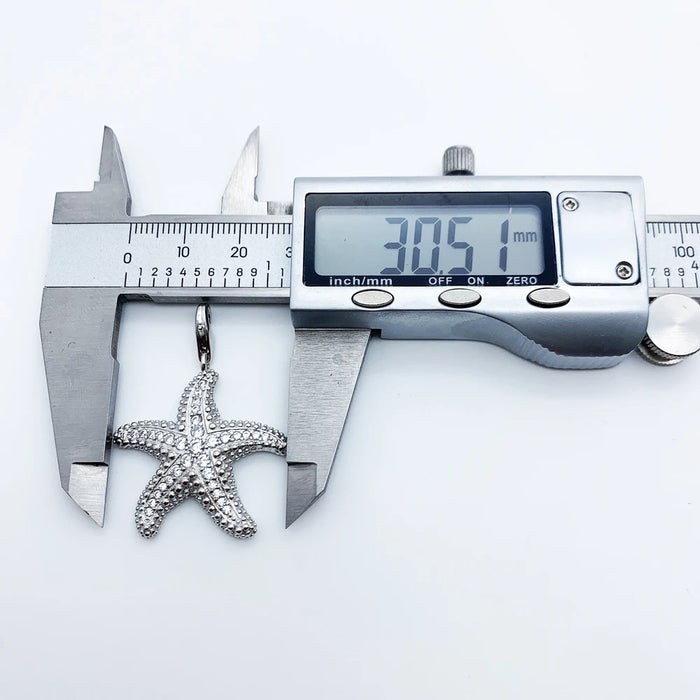 925 Sterling Silver Starfish Pave Pendant Glam Jewelry For Women