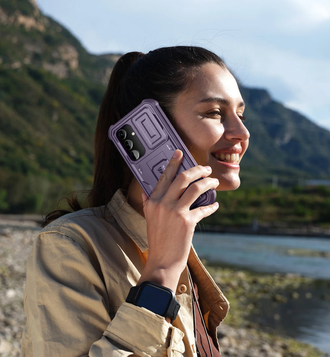 For Samsung Galaxy S24 6.2 Inch Full Body Rugged Case Built-In Screen Protector Kickstand With Built-In Slide Camera Case