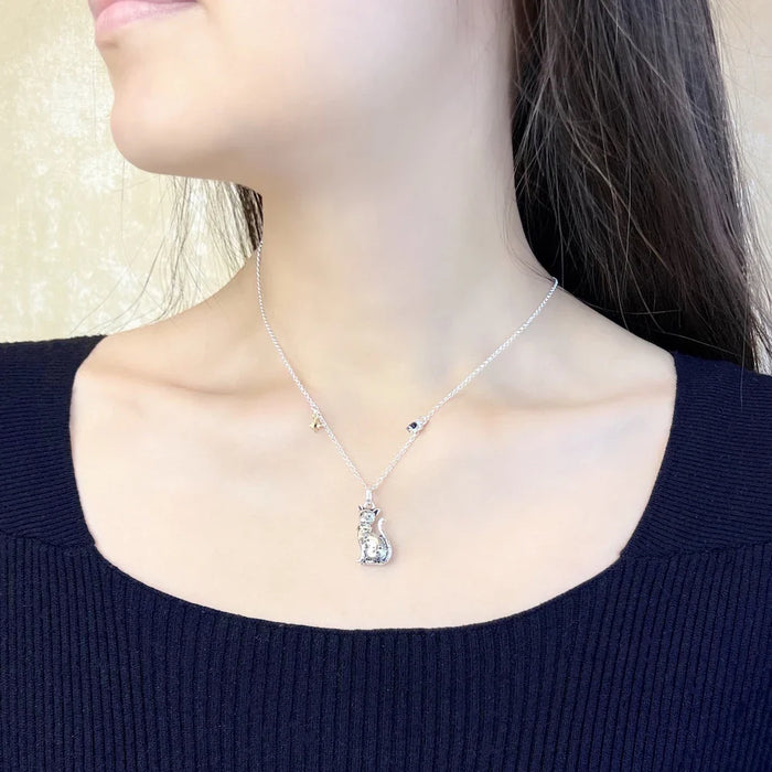 925 Sterling Silver Magic Cat Pendant Necklace Fashion Jewelry For Women