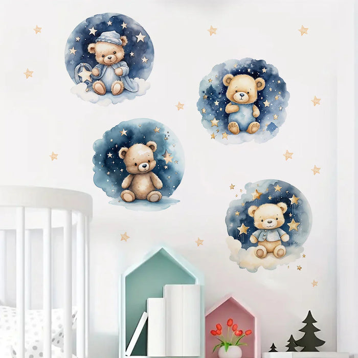 4 Piece Sleepy Bear Wall Decals For Kids Room Decor